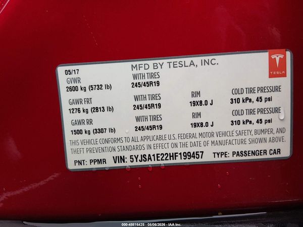 2017 TESLA MODEL S 100D/60D/75D/90D/P100D
