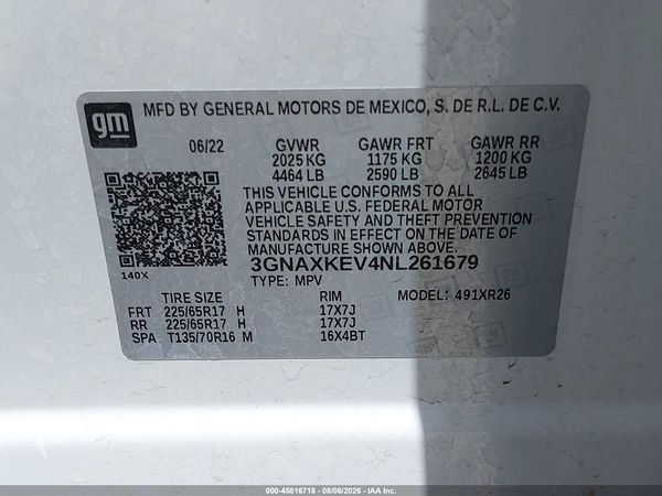 2022 CHEVROLET EQUINOX FWD LT — I9