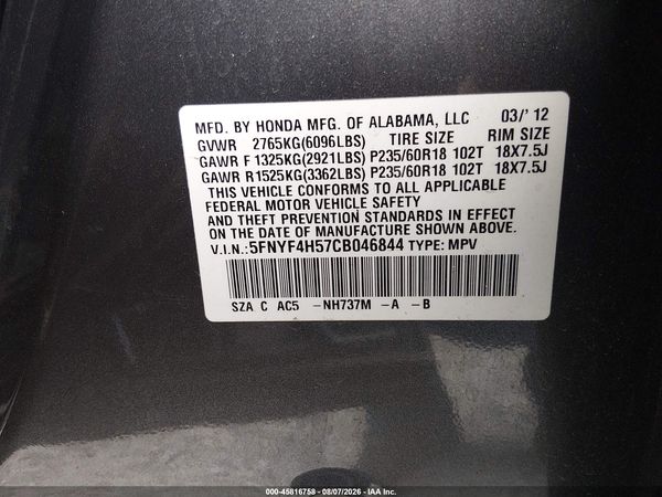 2012 HONDA PILOT EX-L