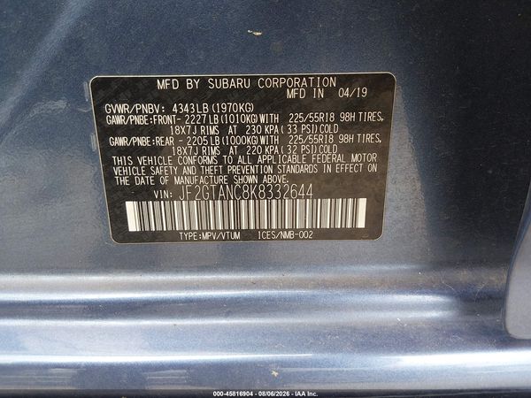 2019 SUBARU CROSSTREK 2.0I LIMITED