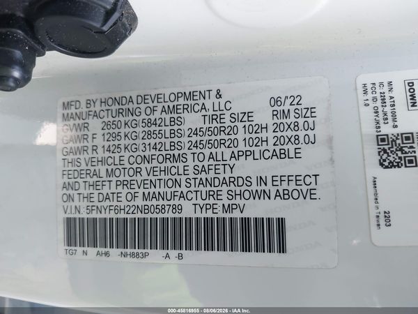 2022 HONDA PILOT AWD SPECIAL EDITION