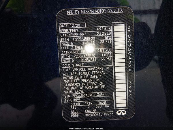 2021 INFINITI QX50 SENSORY