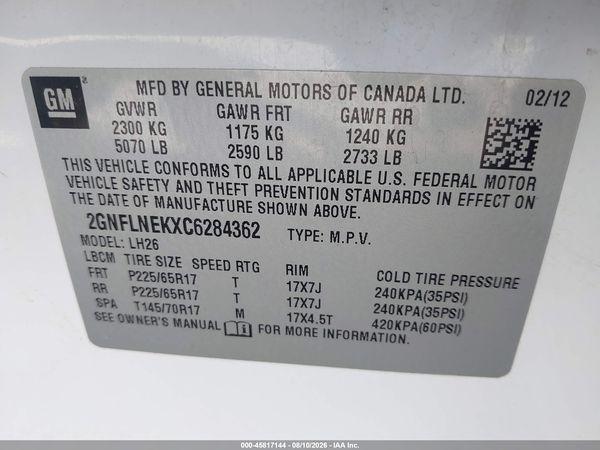 2012 CHEVROLET EQUINOX LT W/2LT — I9