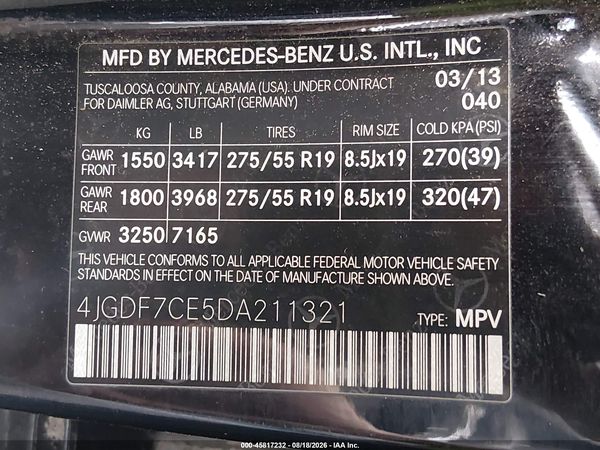 2013 MERCEDES-BENZ GL 450 4MATIC