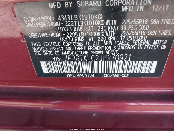 2018 SUBARU CROSSTREK 2.0I LIMITED
