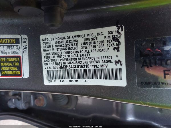 2012 HONDA CR-V LX
