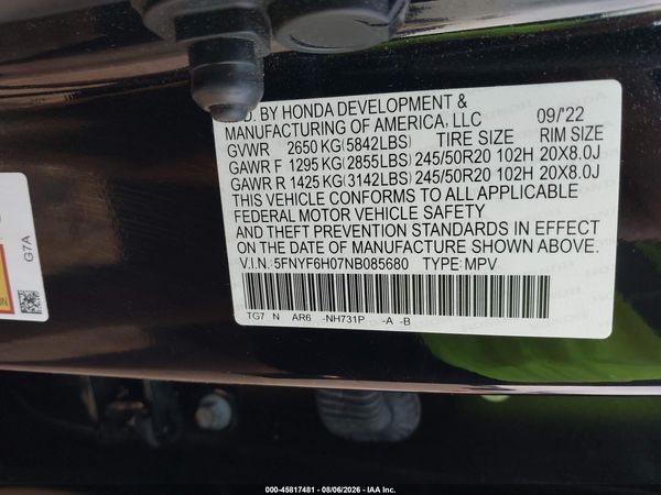 2022 HONDA PILOT AWD ELITE