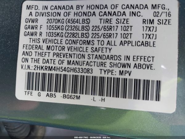 2016 HONDA CR-V EX