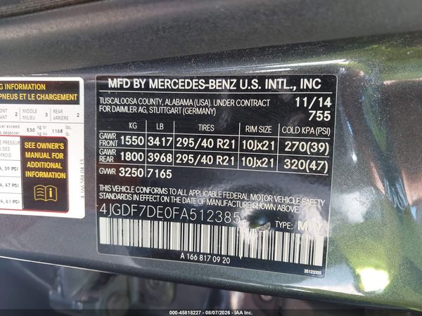 2015 MERCEDES-BENZ GL 550 4MATIC