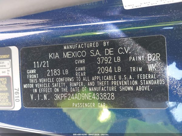 2022 KIA FORTE LXS
