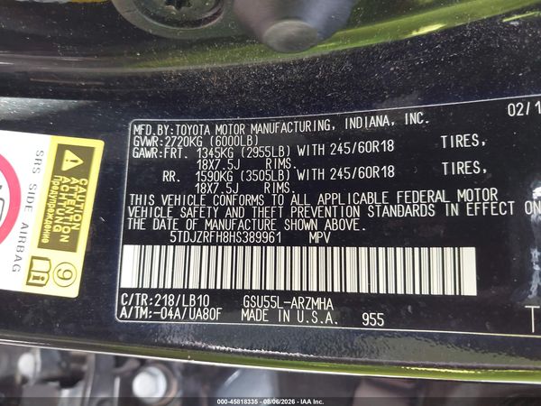 2017 TOYOTA HIGHLANDER XLE