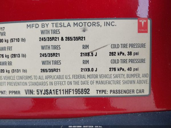 2017 TESLA MODEL S 60/75