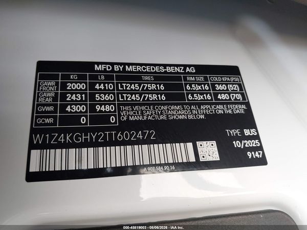 2026 MERCEDES-BENZ SPRINTER 2500 HIGH ROOF 4-CYL DIESEL