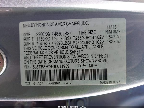 2016 ACURA RDX ADVANCE PACKAGE