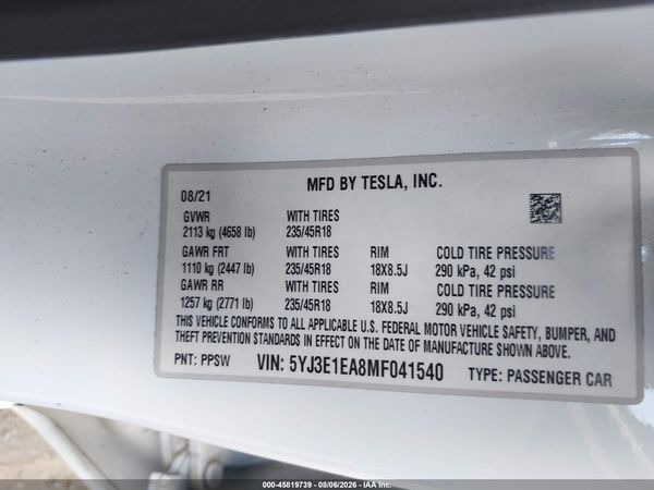 2021 TESLA MODEL 3