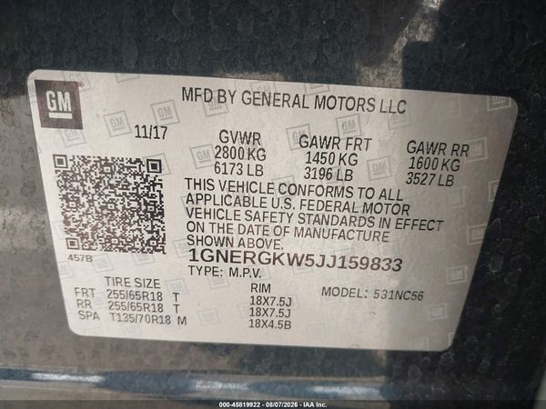 2018 CHEVROLET TRAVERSE LT CLOTH — I9