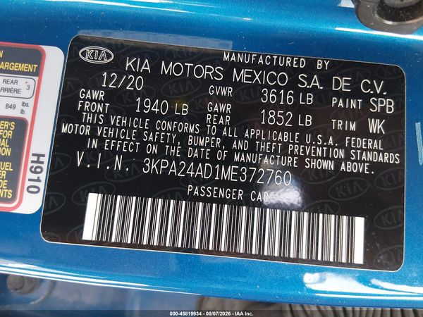 2021 KIA RIO S