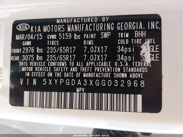2016 KIA SORENTO 2.4L LX