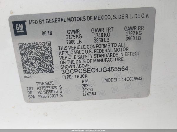 2018 CHEVROLET SILVERADO 1500 1LZ — I9