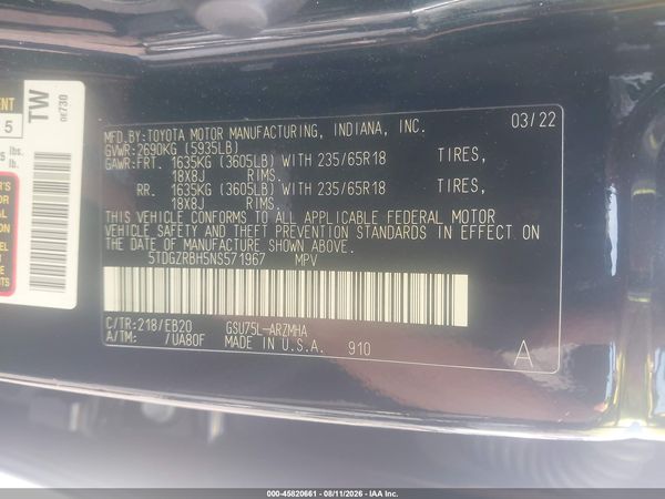 2022 TOYOTA HIGHLANDER XLE