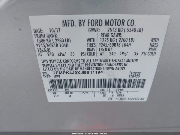 2018 FORD EDGE SEL — I9