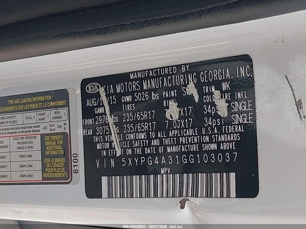 2016 KIA SORENTO 2.4L LX