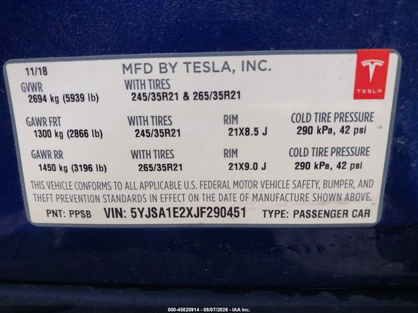 2018 TESLA MODEL S 100D/75D/P100D