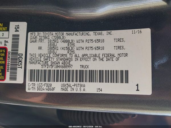 2017 TOYOTA TUNDRA SR5 5.7L V8