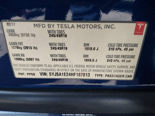 2017 TESLA MODEL S 100D/60D/75D/90D/P100D — I9