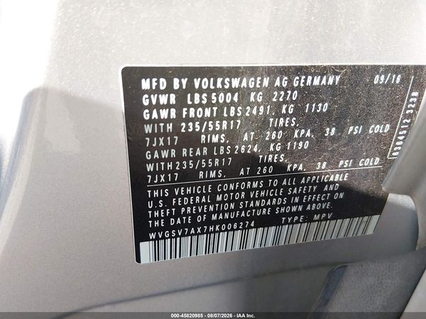 2017 VOLKSWAGEN TIGUAN 2.0T WOLFSBURG EDITION — I9