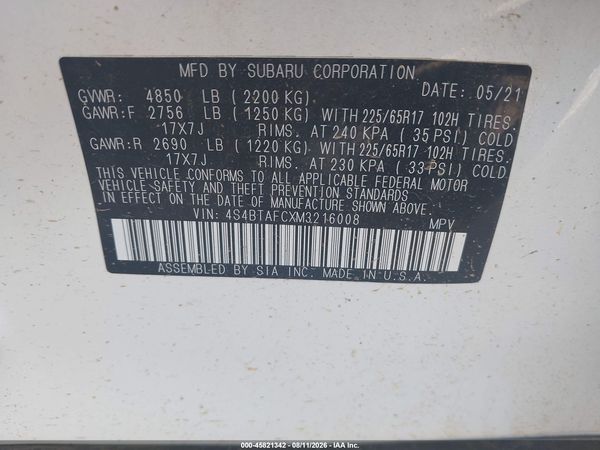 2021 SUBARU OUTBACK PREMIUM — I9
