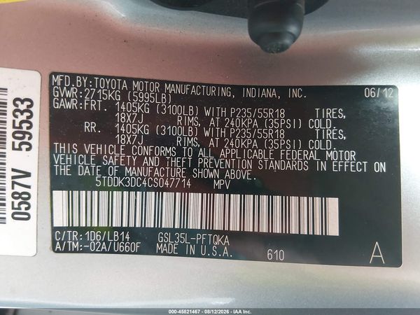 2012 TOYOTA SIENNA XLE 7 PASSENGER