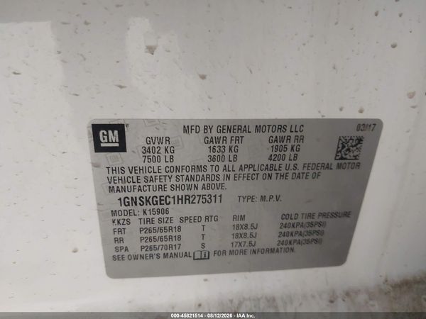 2017 CHEVROLET SUBURBAN K1500 LS — I9