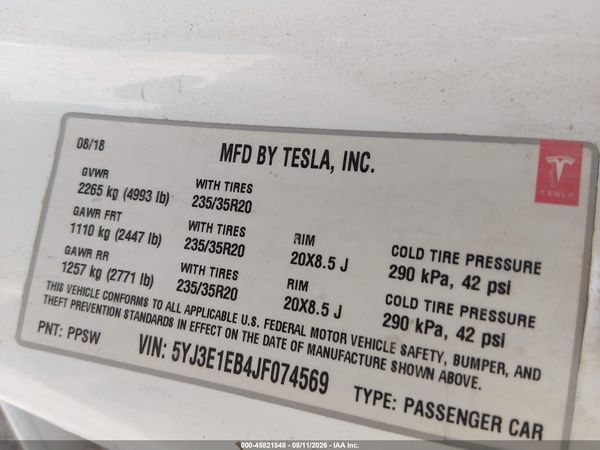 2018 TESLA MODEL 3 LONG RANGE/PERFORMANCE