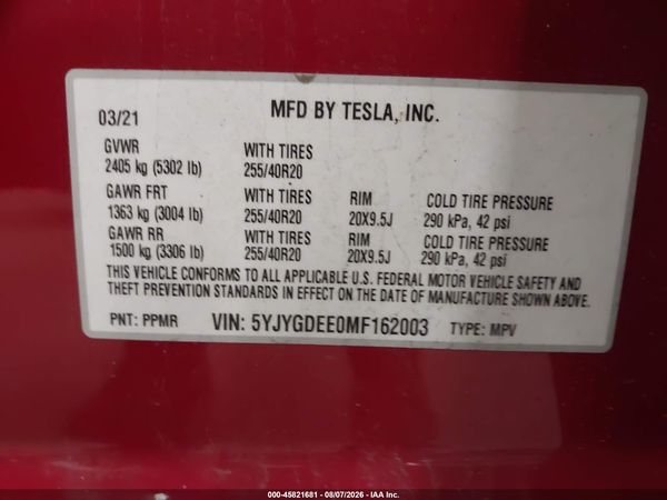 2021 TESLA MODEL Y