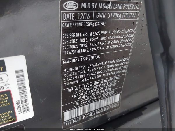 2017 LAND ROVER RANGE ROVER 5.0L V8 SUPERCHARGED