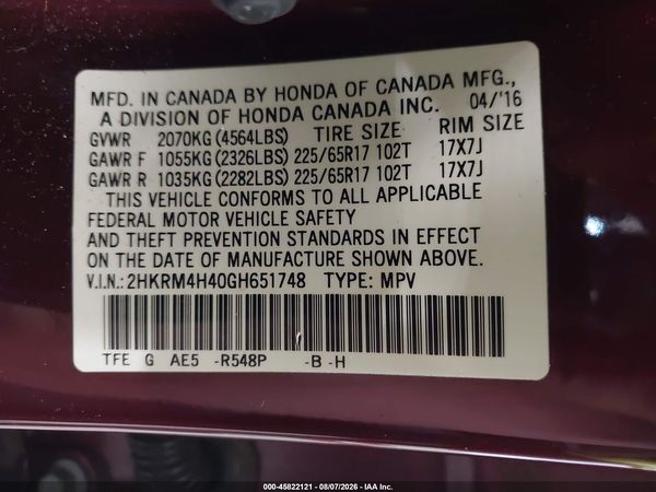 2016 HONDA CR-V SE