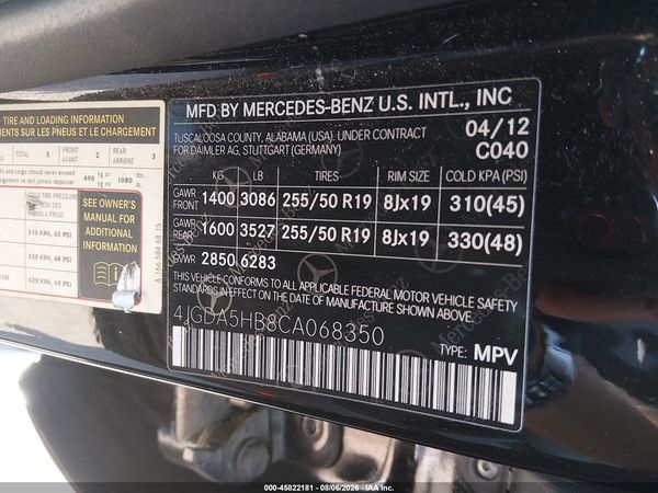 2012 MERCEDES-BENZ ML 350 4MATIC