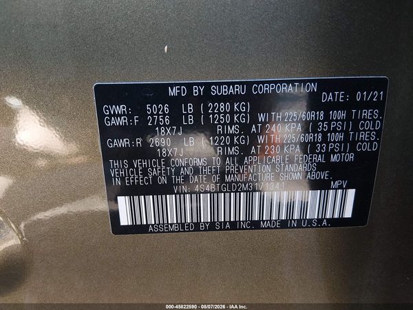 2021 SUBARU OUTBACK ONYX EDITION XT