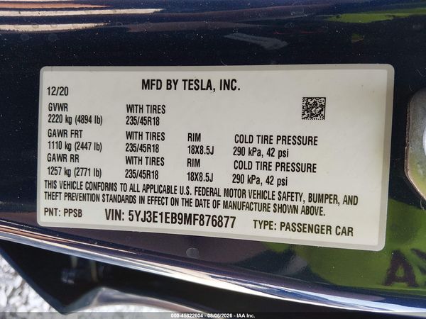 2021 TESLA MODEL 3