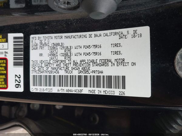 2019 TOYOTA TACOMA SR5 V6