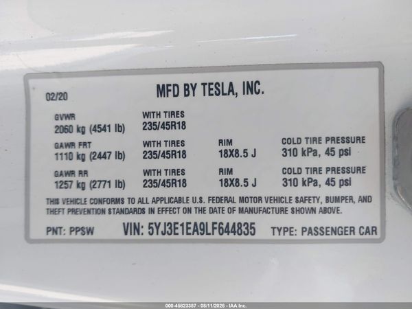 2020 TESLA MODEL 3