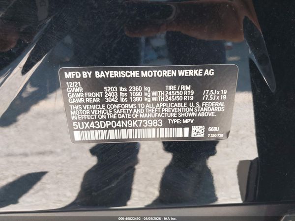2022 BMW X3 SDRIVE30I — I9