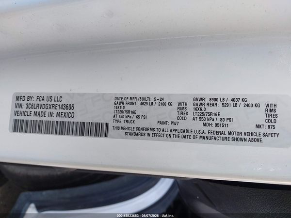 2024 RAM PROMASTER 2500 SLT HIGH ROOF 159 WB