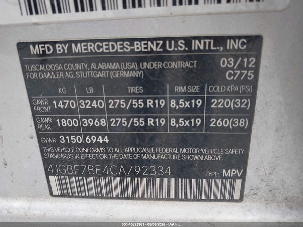 2012 MERCEDES-BENZ GL 450 4MATIC