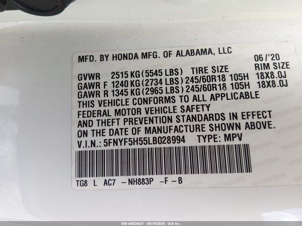 2020 HONDA PILOT 2WD EX-L