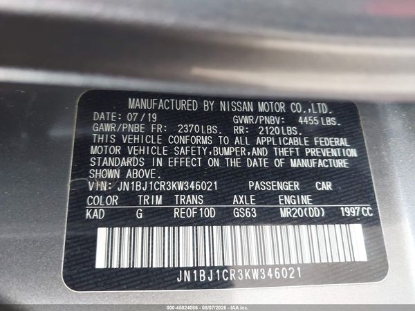 2019 NISSAN ROGUE SPORT SV — I9