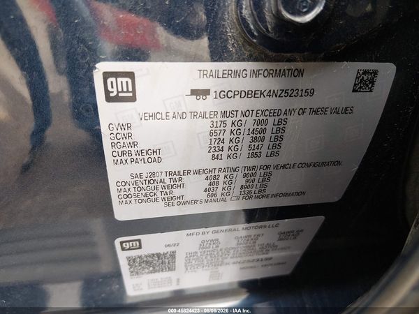 2022 CHEVROLET SILVERADO 1500 4WD  SHORT BED CUSTOM — I9