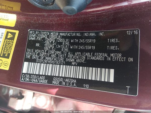2017 TOYOTA HIGHLANDER LIMITED