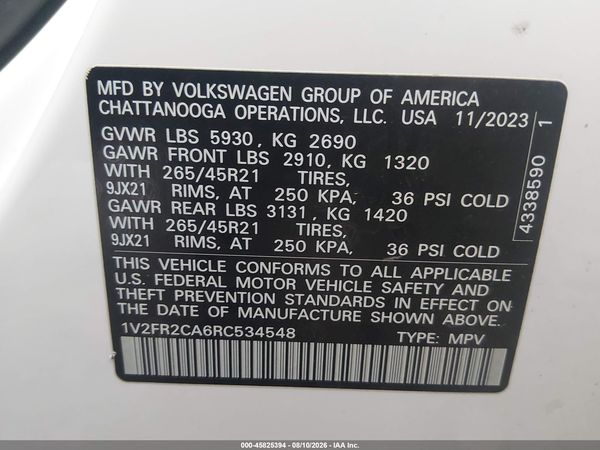 2024 VOLKSWAGEN ATLAS 2.0T SEL PREMIUM R-LINE — I9